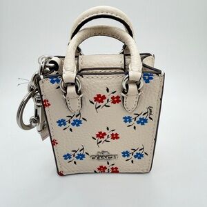 NWT COACH North/South Mini Tote Floral Leather Bag Charm/Key Chain!